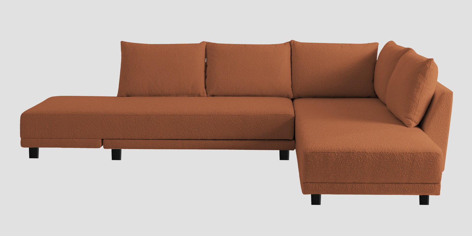 Ira Boucle Fabric LHS 6 Seater Convertible Sofa Cum Bed In Light Orange Colour - Febonic Living