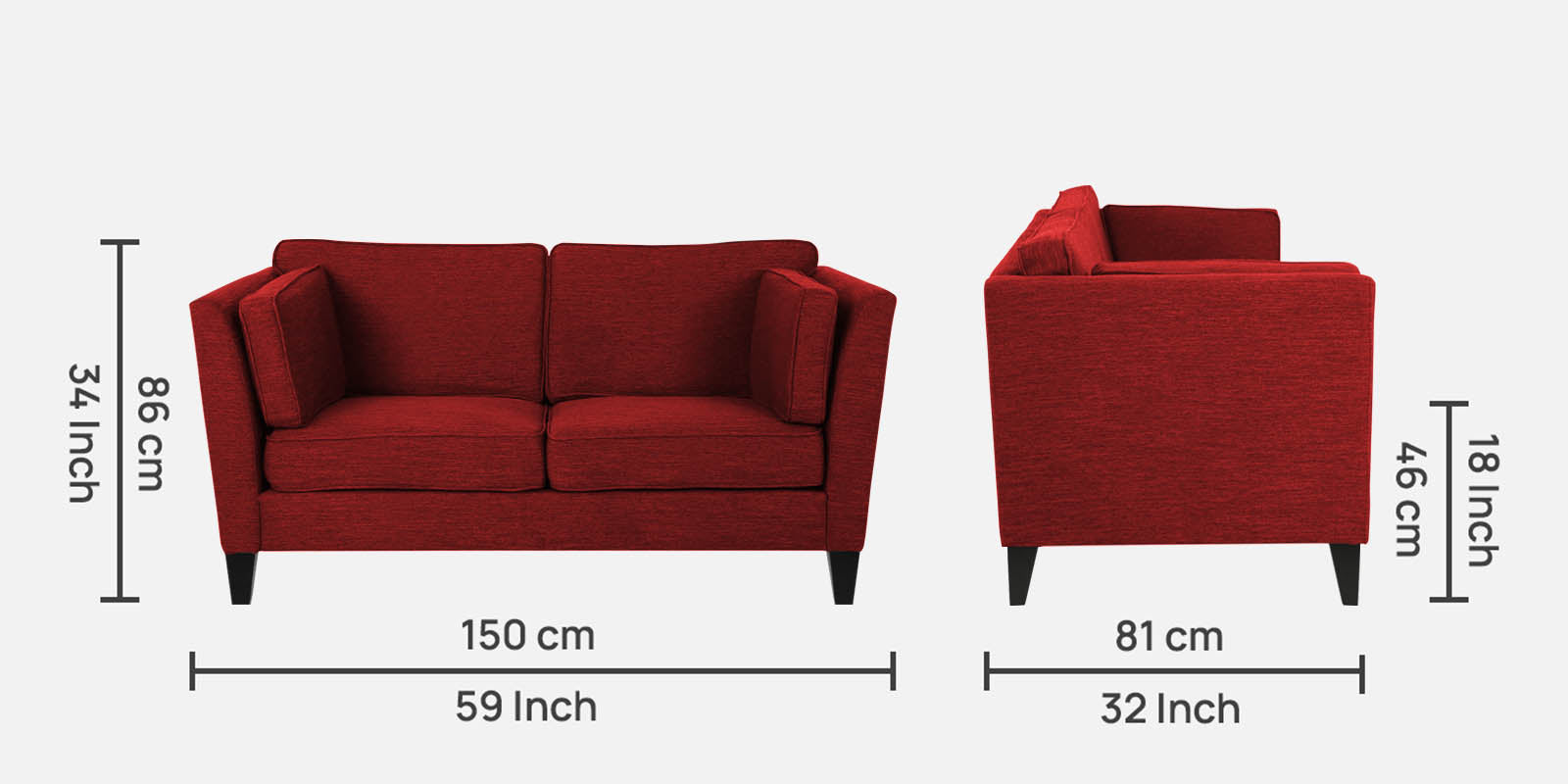 Nigar Fabric 2 Seater Sofa In Blood Maroon Colour - Febonic Living
