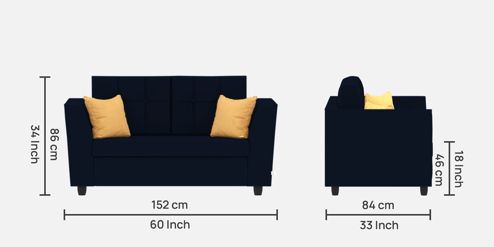 Nestin Velvet 2 Seater Sofa In Dark Blue Colour - Febonic Living