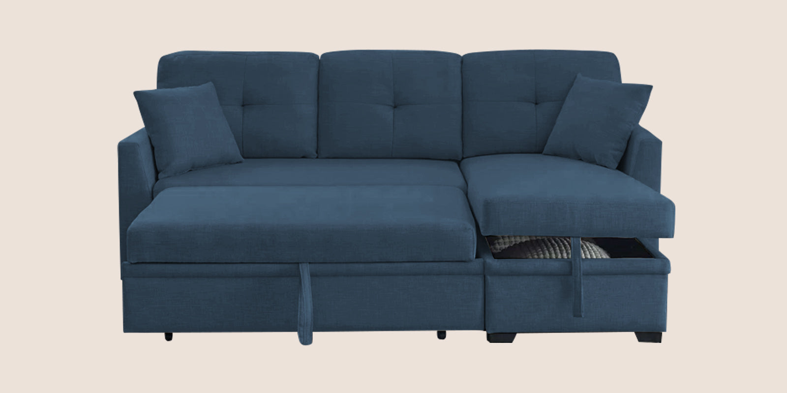 Jody Fabric 3 Seater Pull Out Sofa Cum Bed In Light Blue Colour With Storage - Febonic Living