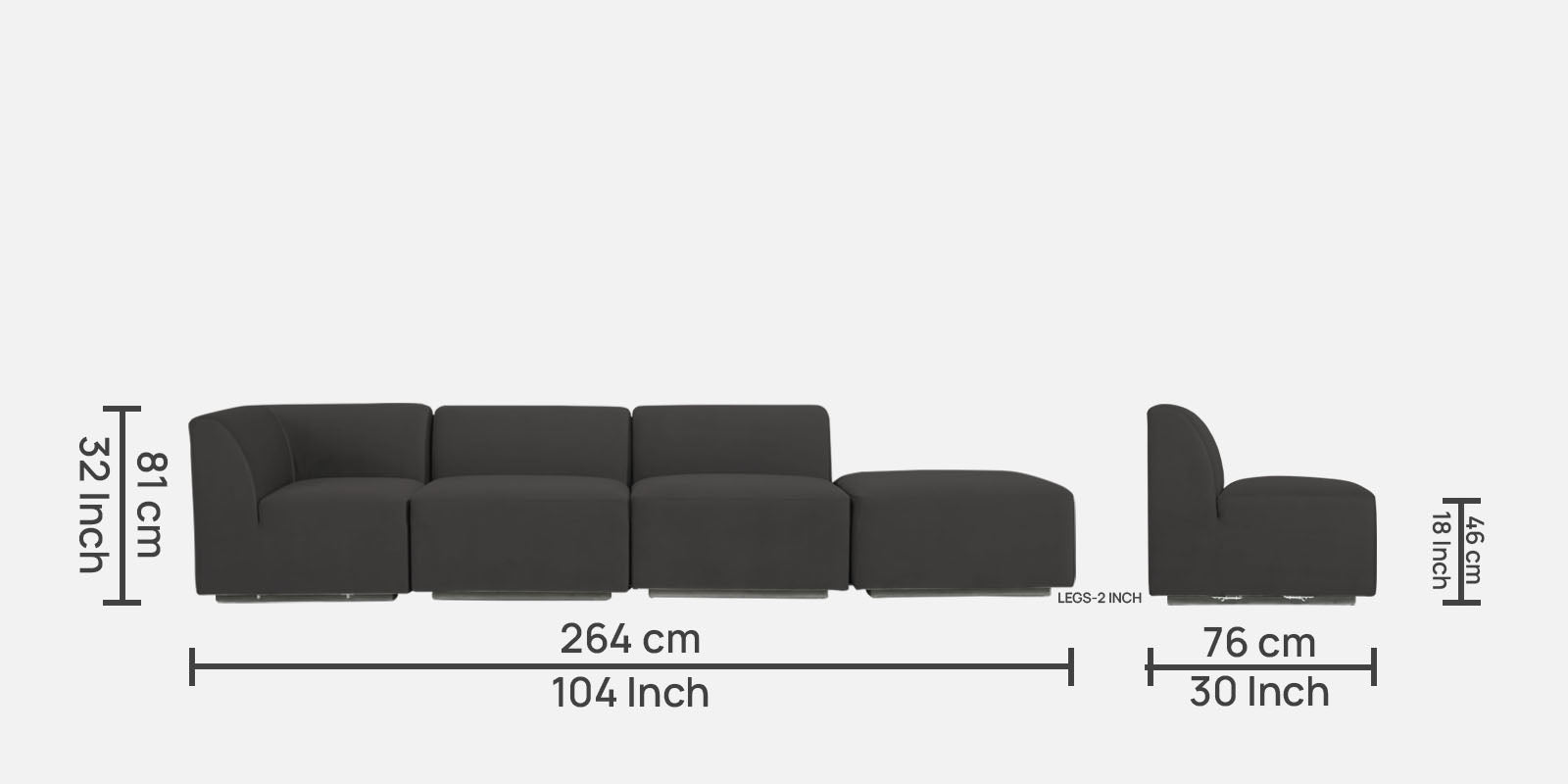 Bufa Velvet RHS Sectional Sofa In Hory Grey Colour With Ottoman - Febonic Living