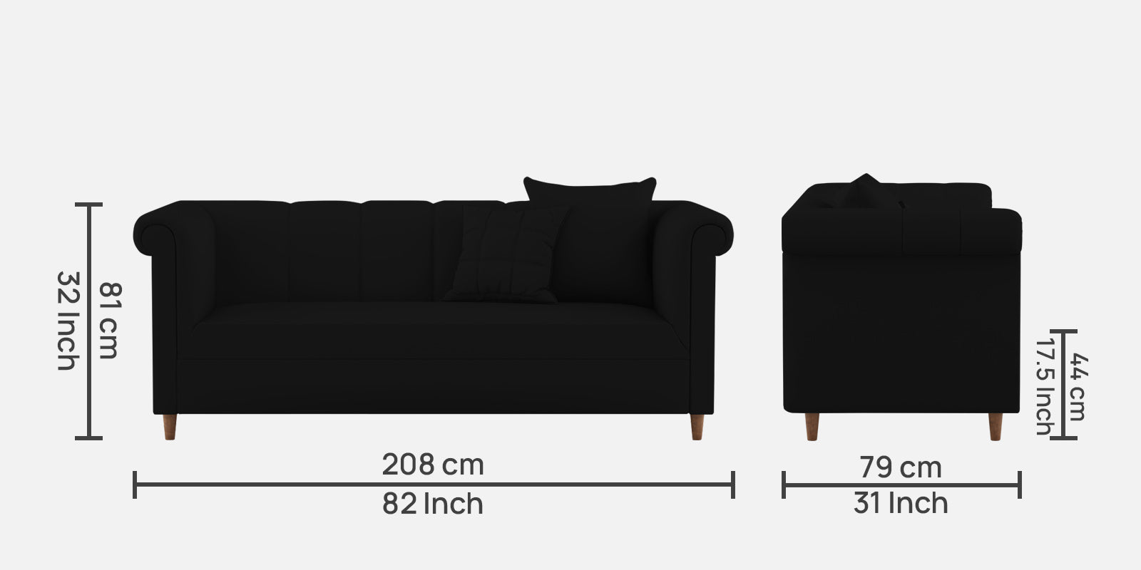 Rubi Velvet 3 Seater Sofa In Adam Black Colour - Febonic Living