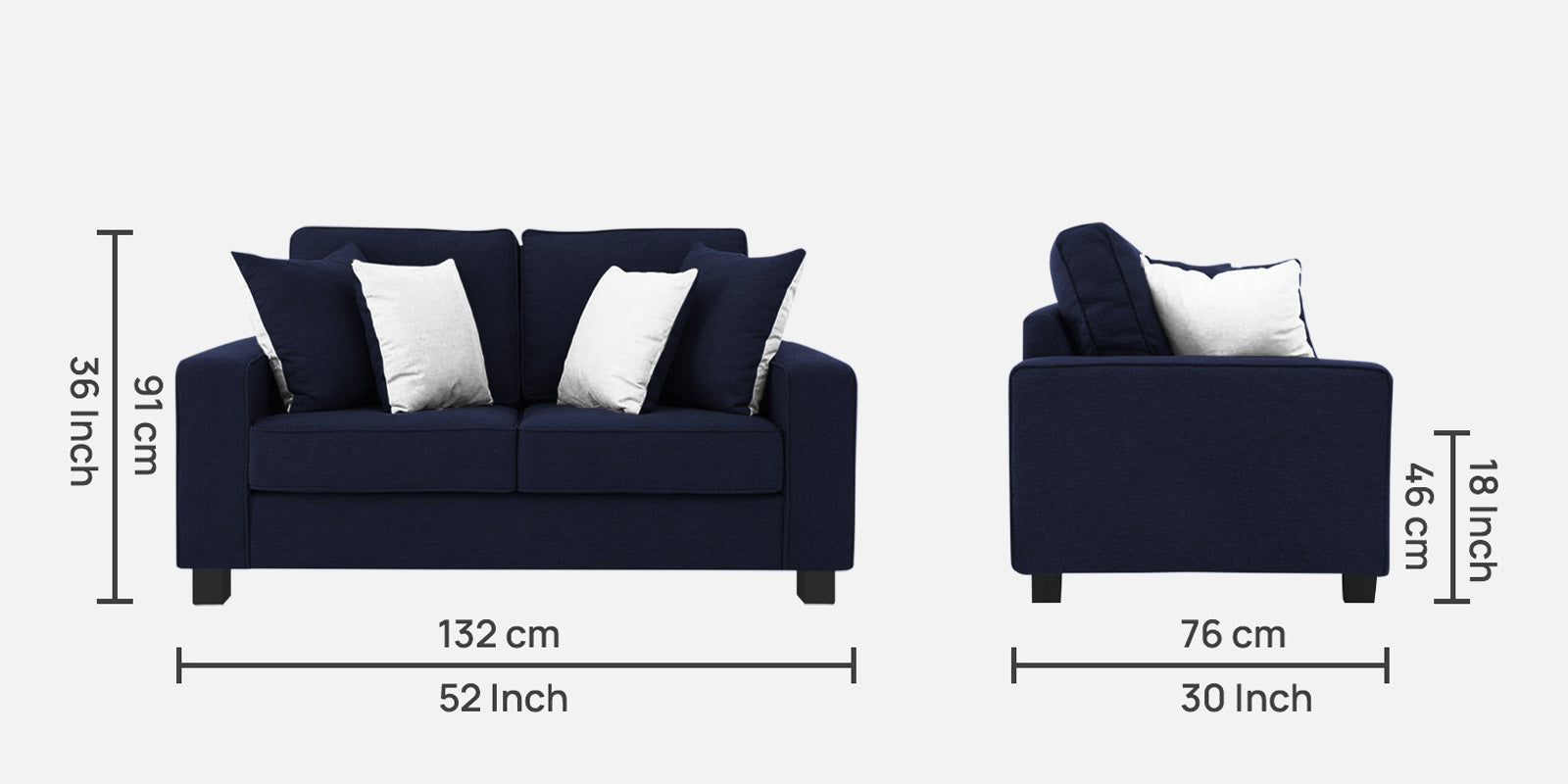 Ladybug Fabric 2 Seater Sofa In Royal Blue Colour - Febonic Living