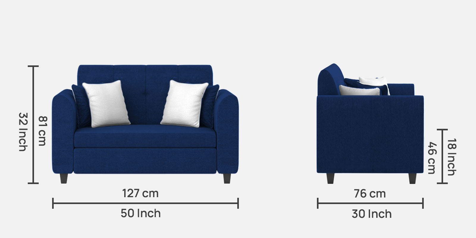 Denmark Fabric 2 Seater Sofa In Royal Blue Colour - Febonic Living