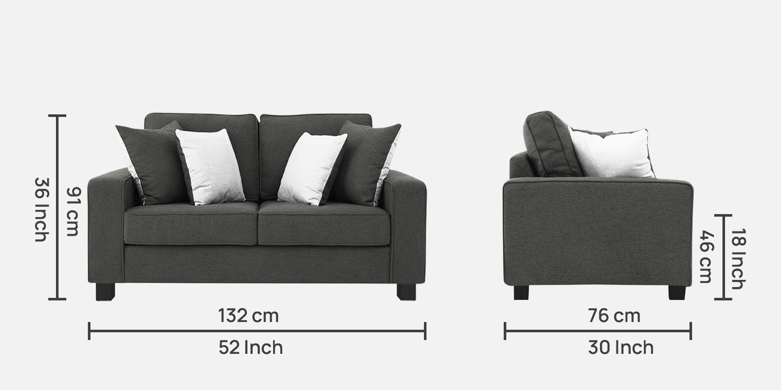 Ladybug Fabric 2 Seater Sofa In Charcoal Grey Colour - Febonic Living