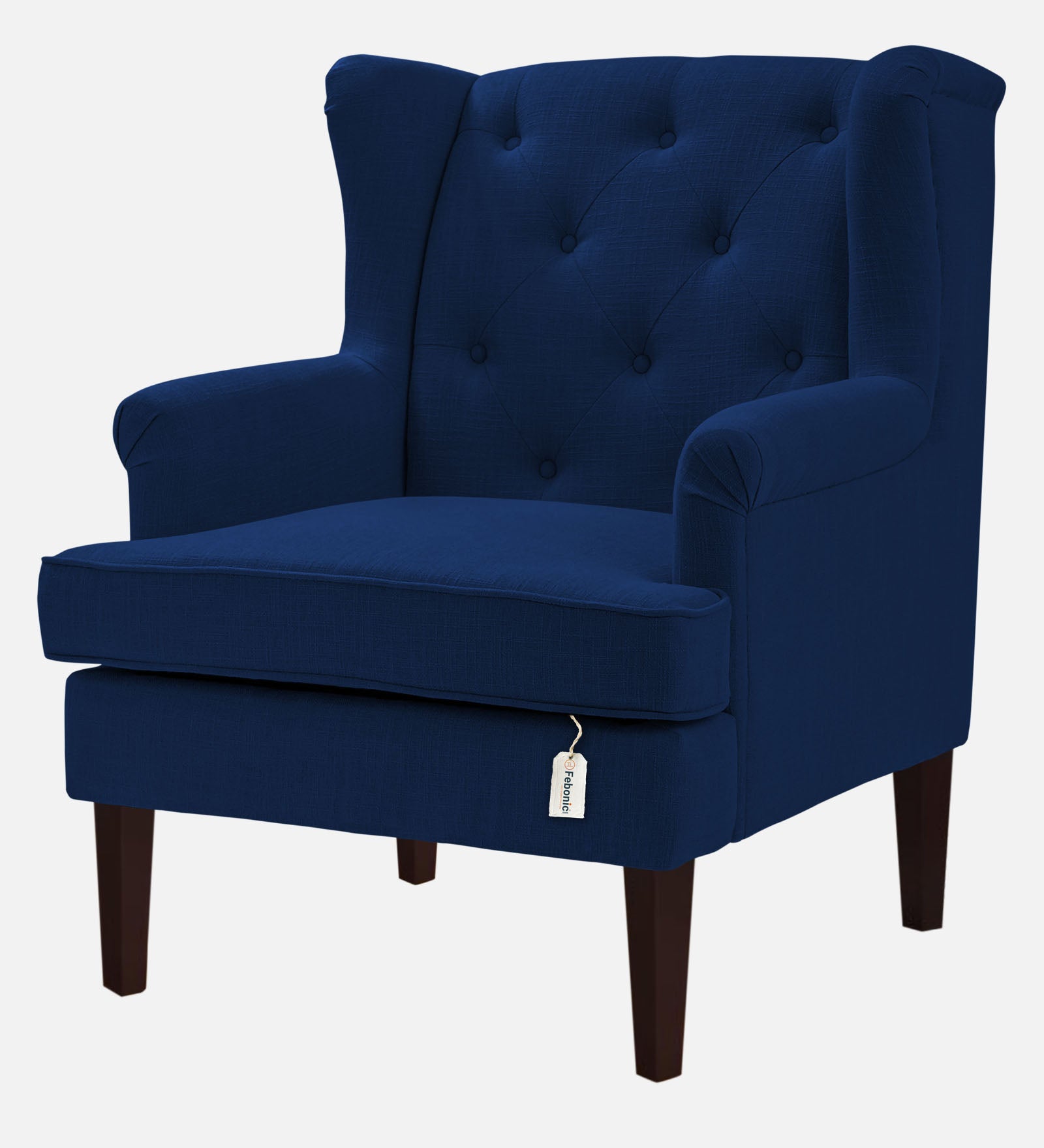 Deyuk Fabric Wing Chair In Royal Blue Colour - Febonic Living