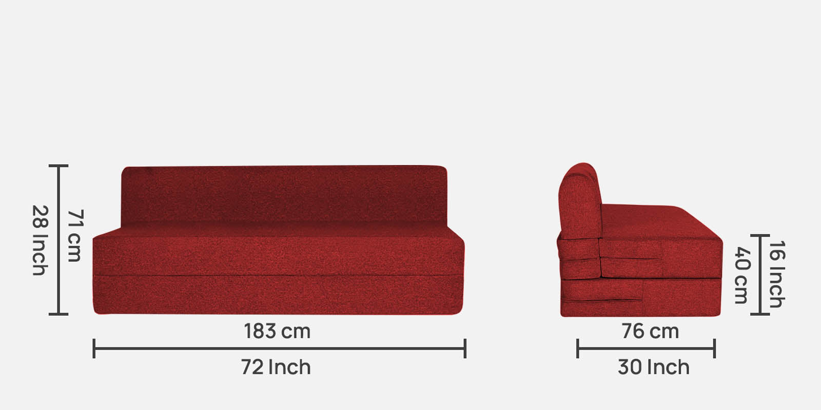 Fleepy Fabric 3 Seater Foldable Sofa Cum Bed In Blood Maroon Colour - Febonic Living