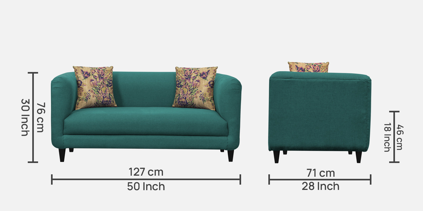 Niki Fabric 2 Seater Sofa In Sea Green Colour - Febonic Living