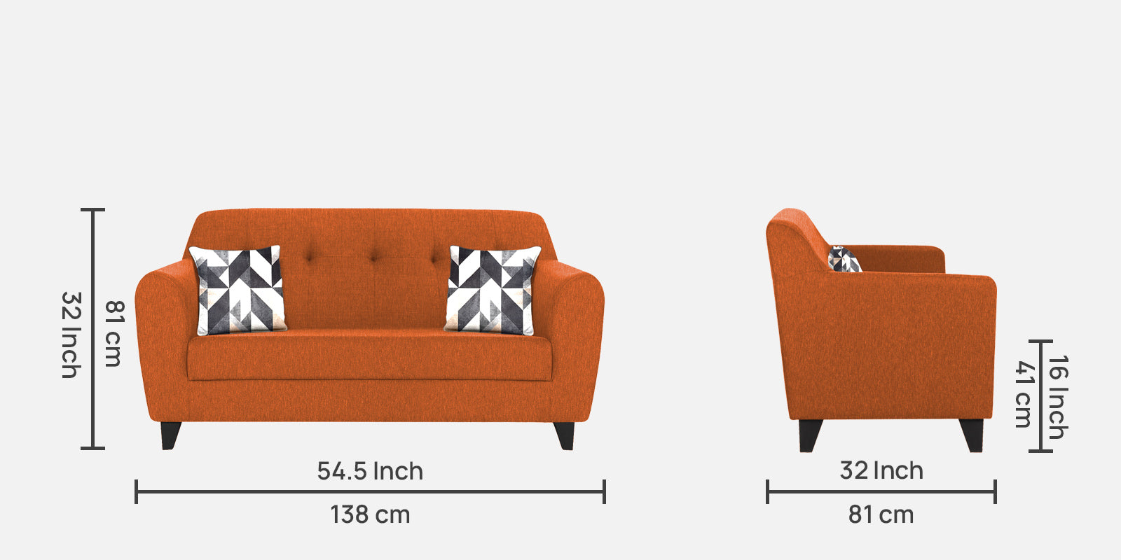 Melaan Fabric 2 Seater Sofa In Vivid Orange Colour - Febonic Living