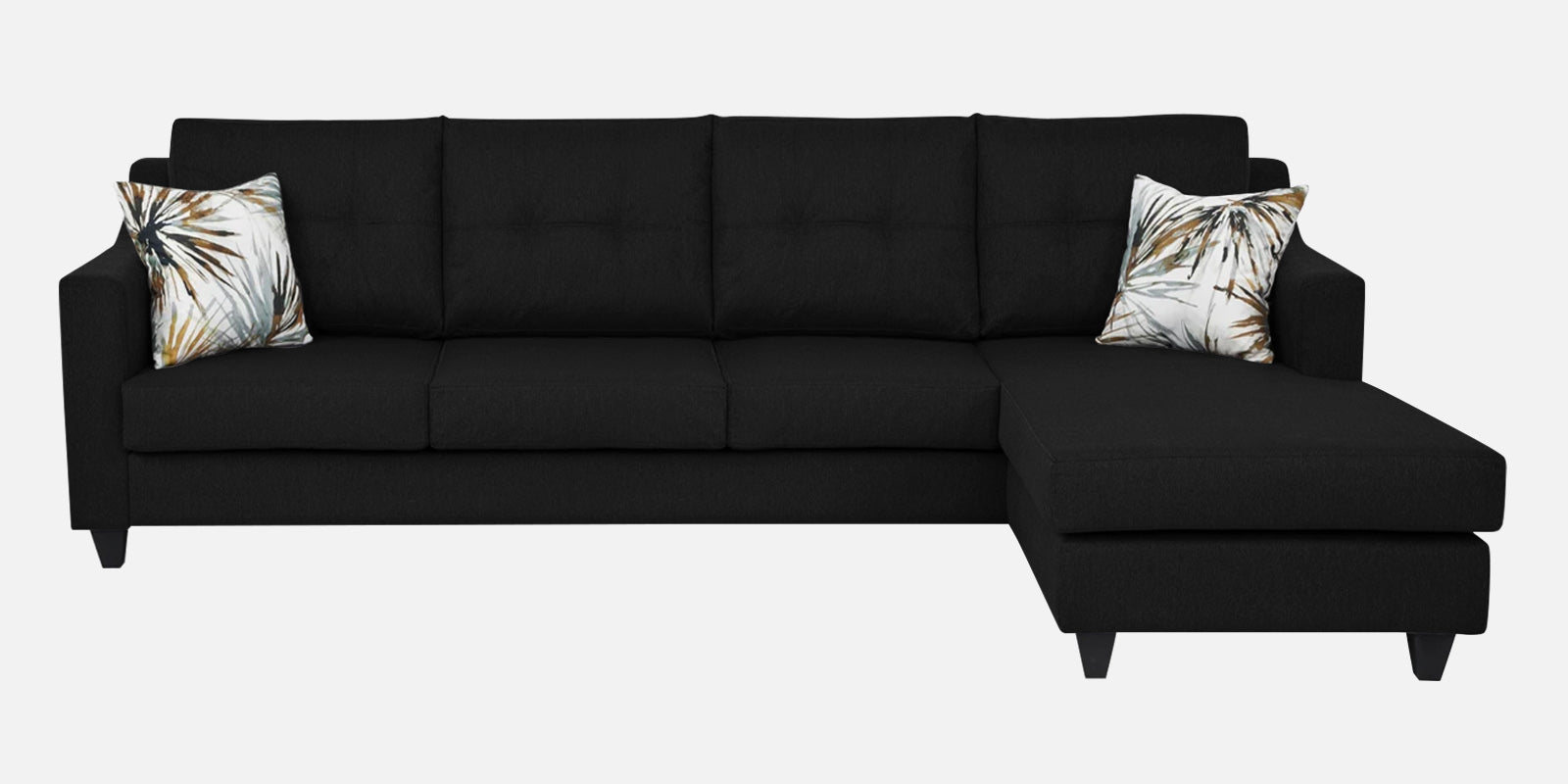 Welly Fabric LHS Sectional Sofa (3+Lounger) In Zed Black Colour - Febonic Living