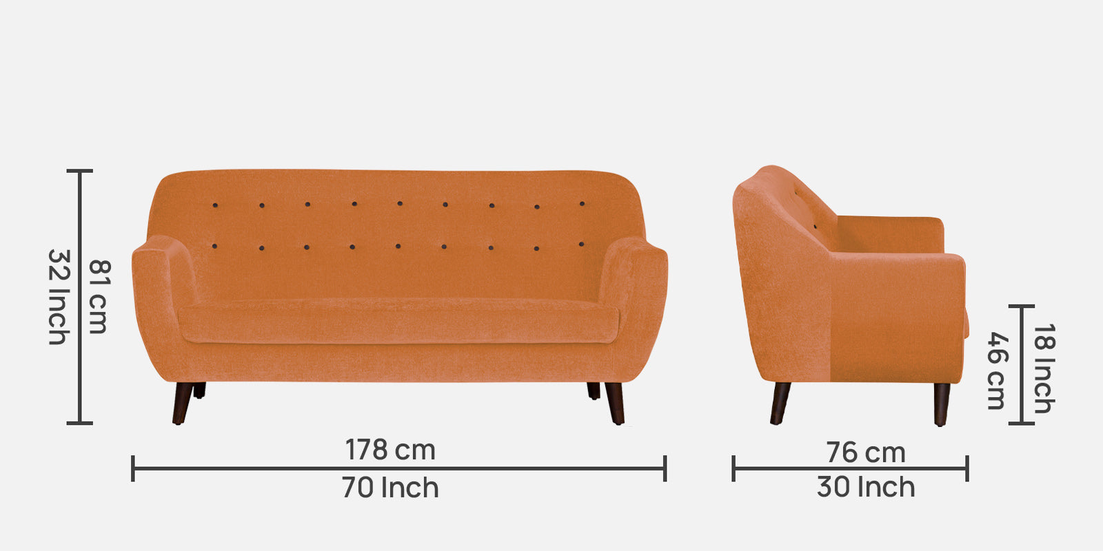 German Fabric 3 Seater Sofa In Dark Orange Colour - Febonic Living
