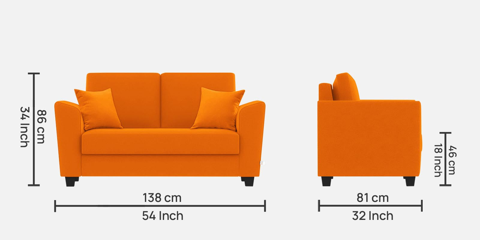 Daku Fabric 2 Seater Sofa In Vivid Orange Colour - Febonic Living