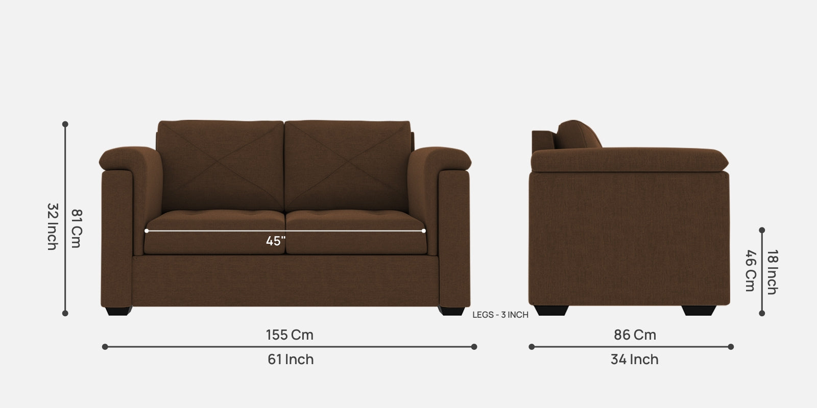 Andres Fabric 2 Seater Sofa In ChestNut Brown Colour - Febonic Living
