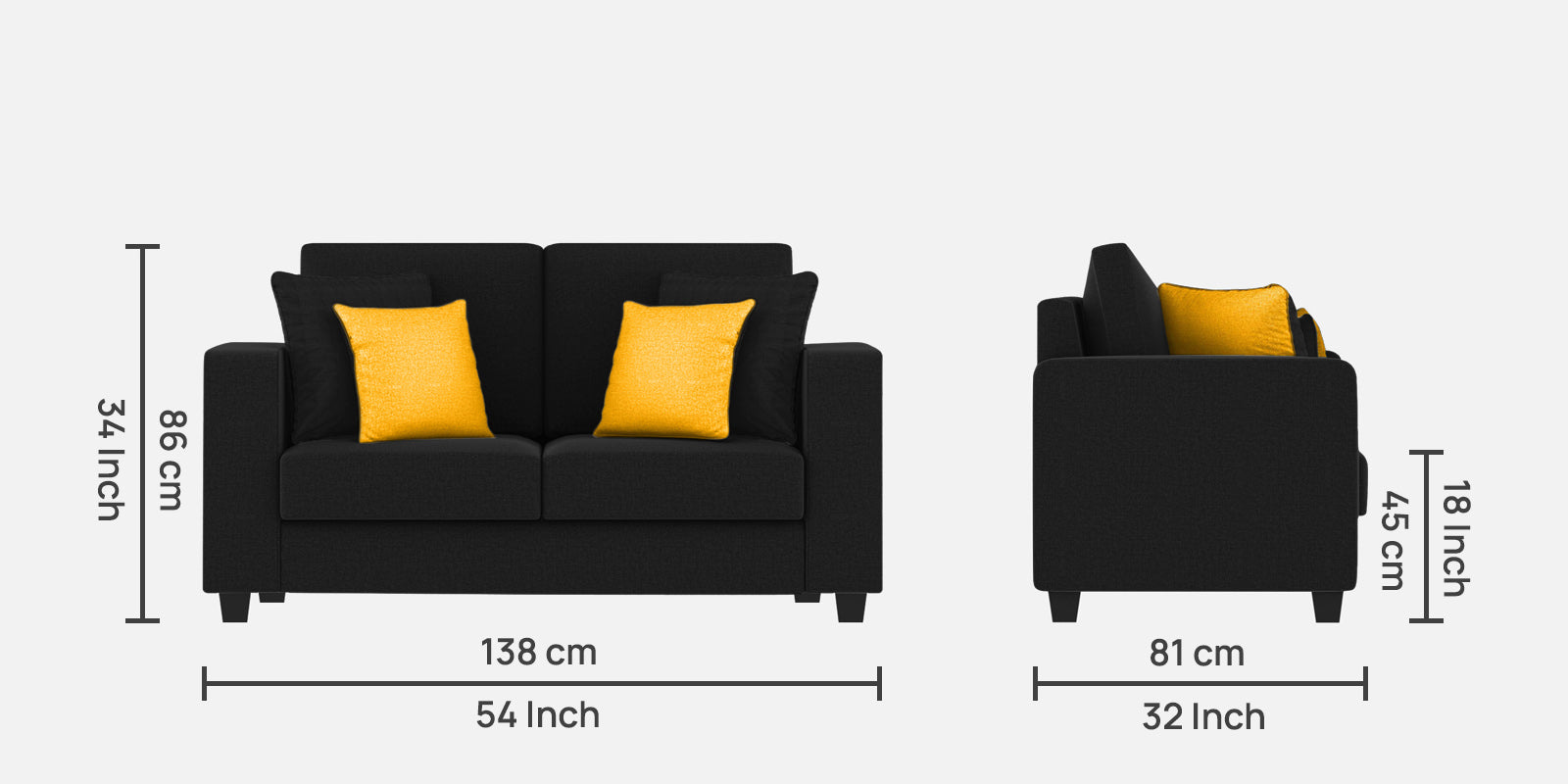 Nabi Fabric 2 Seater Sofa In Zed Black Colour