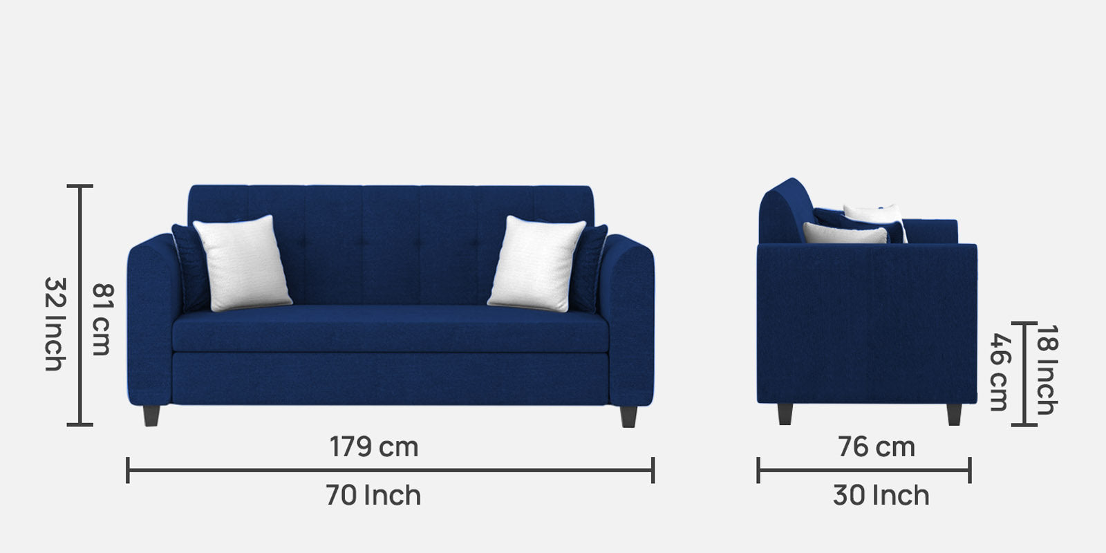 Denmark Fabric 3 Seater Sofa In Royal Blue Colour - Febonic Living