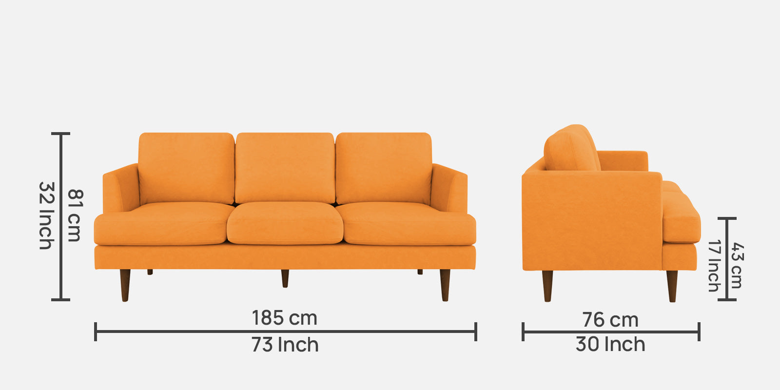 Motra Velvet 3 Seater Sofa In Tangerine orange Colour - Febonic Living