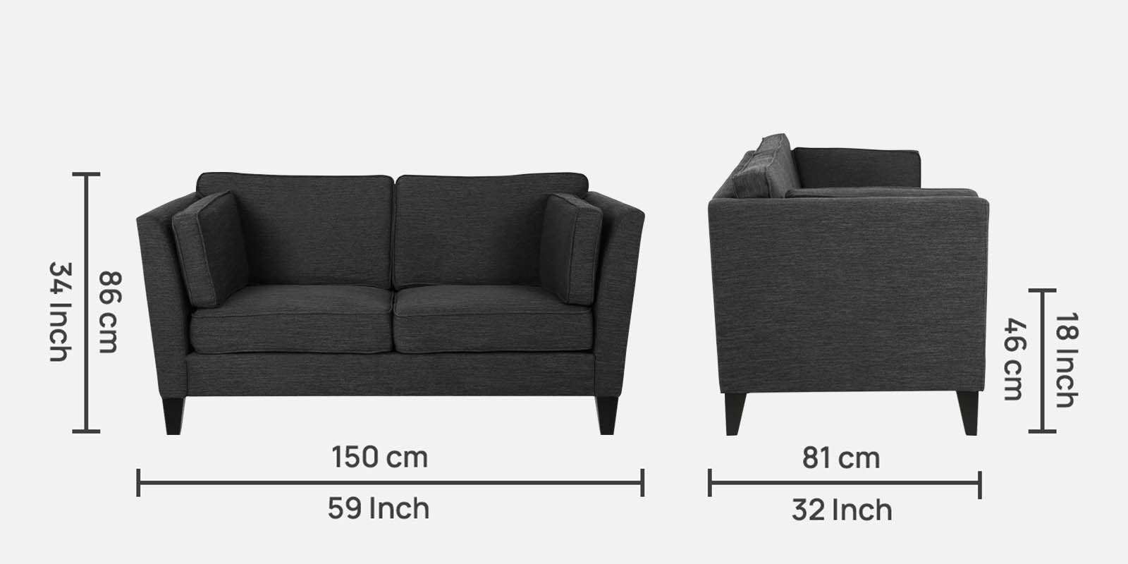 Nigar Fabric 2 Seater Sofa in Charcoal Grey Colour