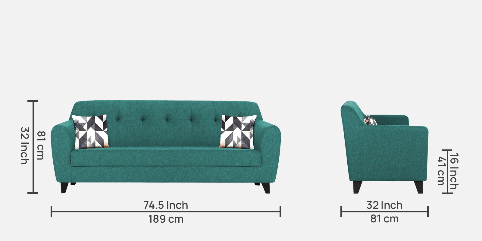 Melaan Fabric 3 Seater Sofa In Sea Green Colour - Febonic Living