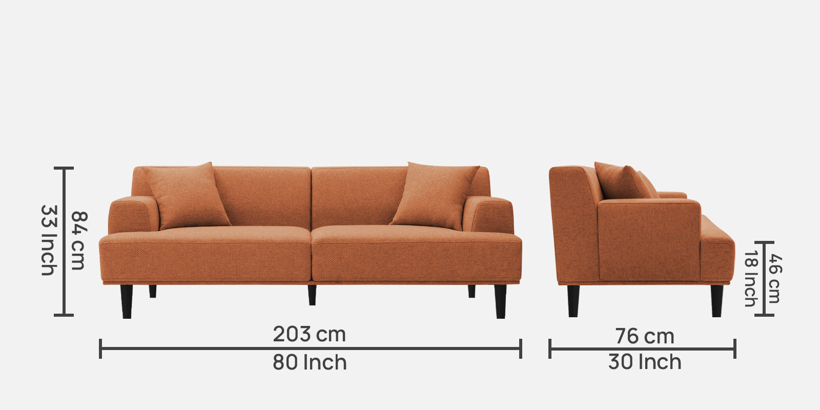 Cobby Fabric 3 Seater Sofa In Safforn Orange Colour - Febonic Living