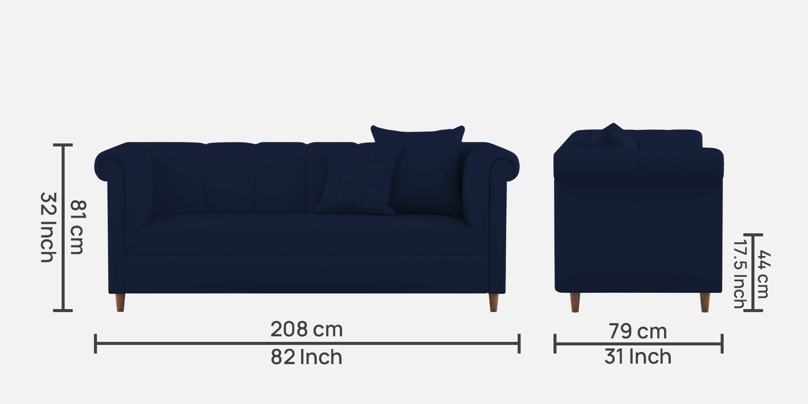 Rubi Velvet 3 Seater Sofa In Indigo Blue Colour - Febonic Living