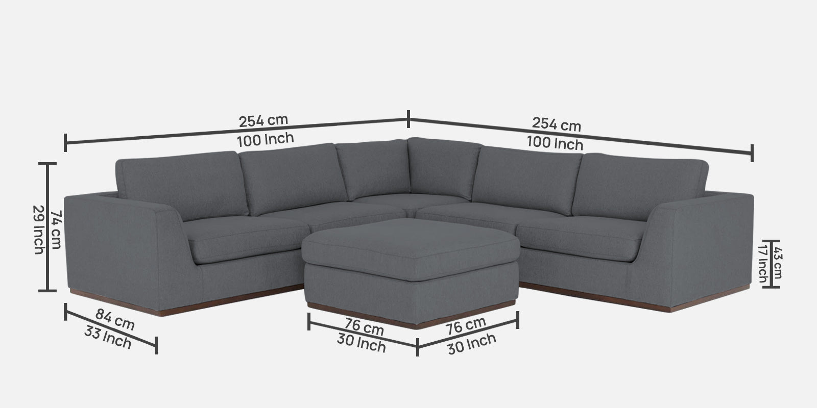 Freedom Velvet 6 Seater LHS Corner Sofa In Pubble Grey Colour With Ottoman - Febonic Living