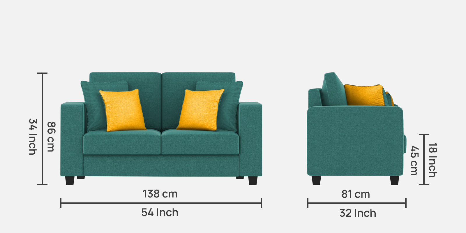 Nabi Fabric 2 Seater Sofa In Sea Green Colour - Febonic Living