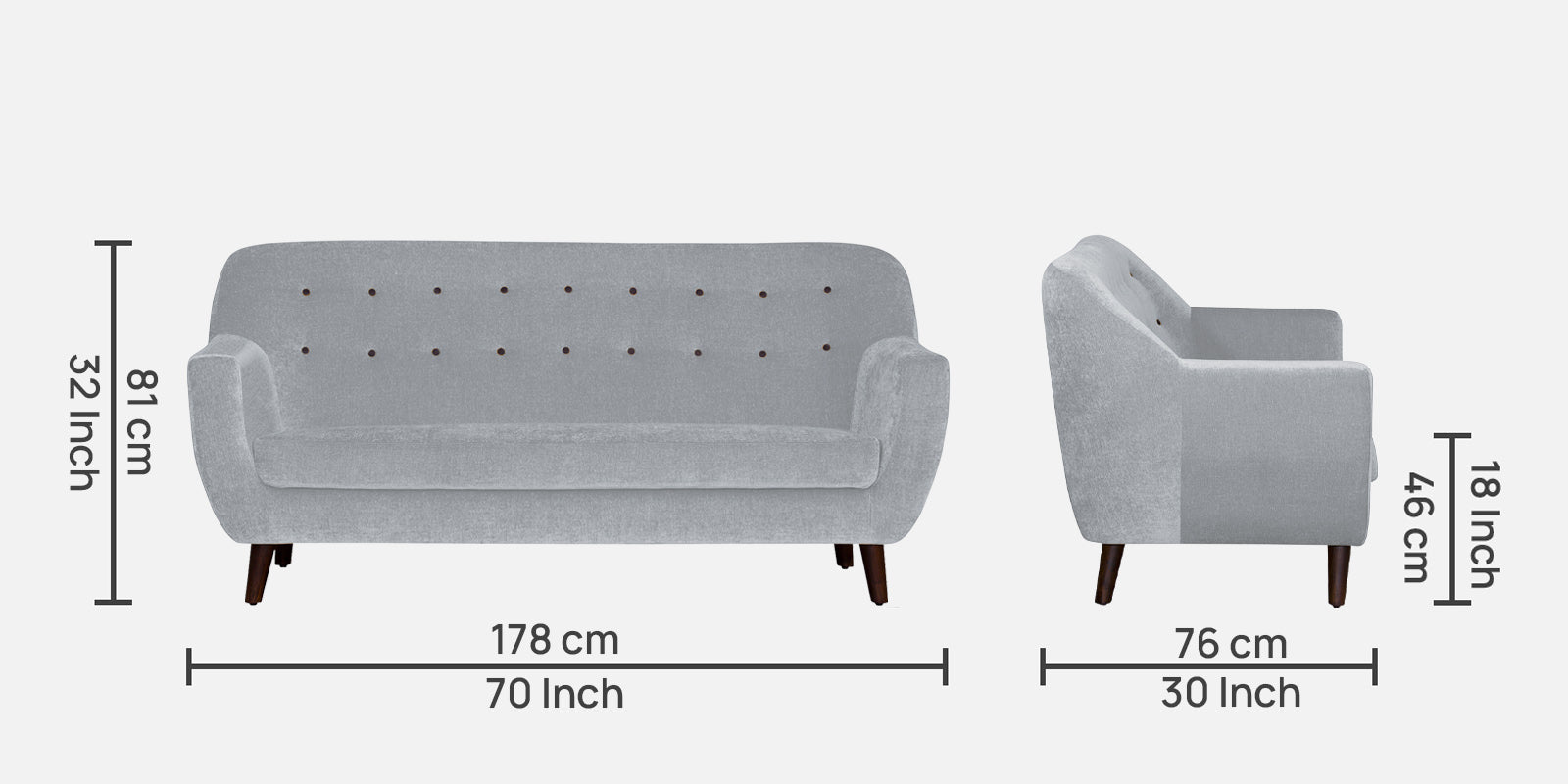 German Fabric 3 Seater Sofa In Coin Grey Colour - Febonic Living