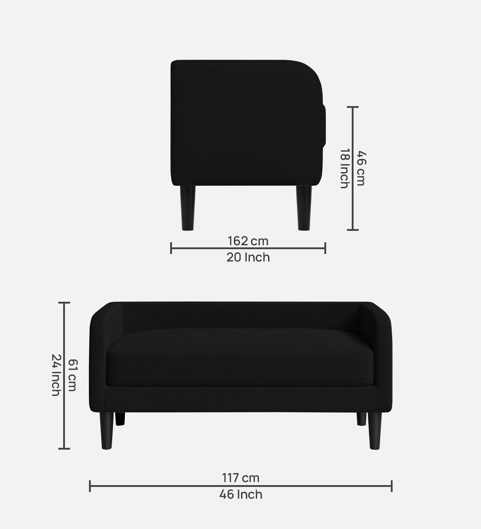 Maya Fabric Bench In Zed Black Colour - Febonic Living