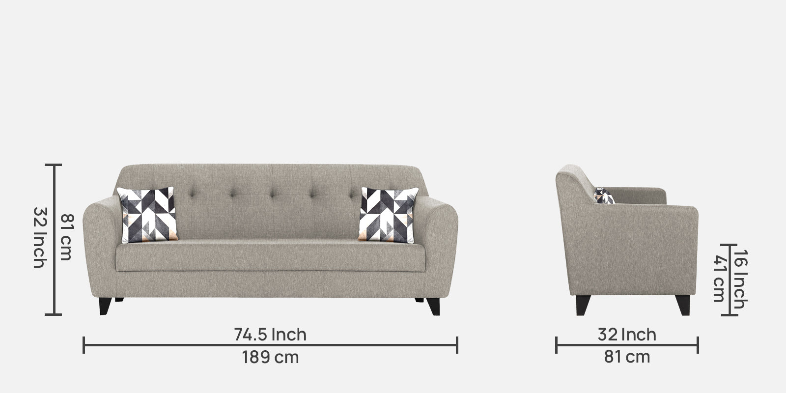 Melaan Fabric 3 Seater Sofa In Ash Grey Colour - Febonic Living