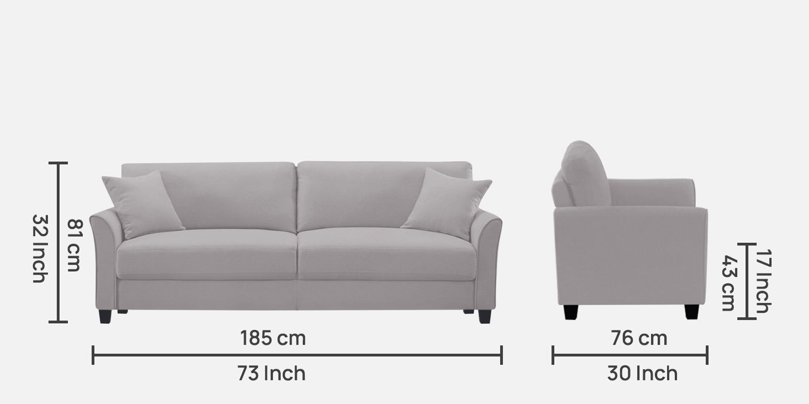 Daroo Velvet 3 Seater Sofa In Concrete Grey Colour - Febonic Living