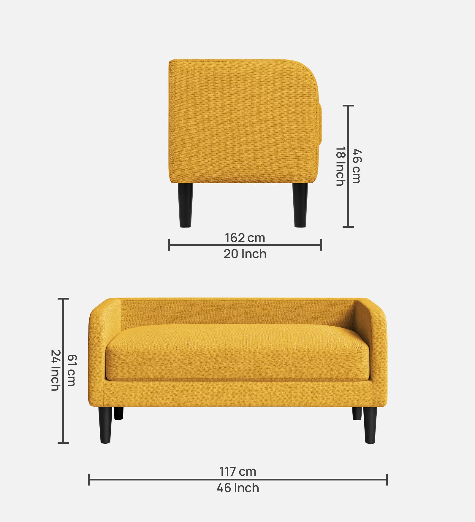 Maya Fabric Bench In Bold Yellow Colour - Febonic Living