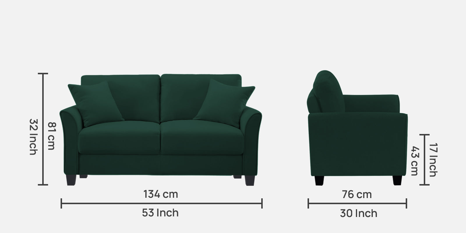 Daroo Velvet 2 Seater Sofa In Forest Green Colour - Febonic Living
