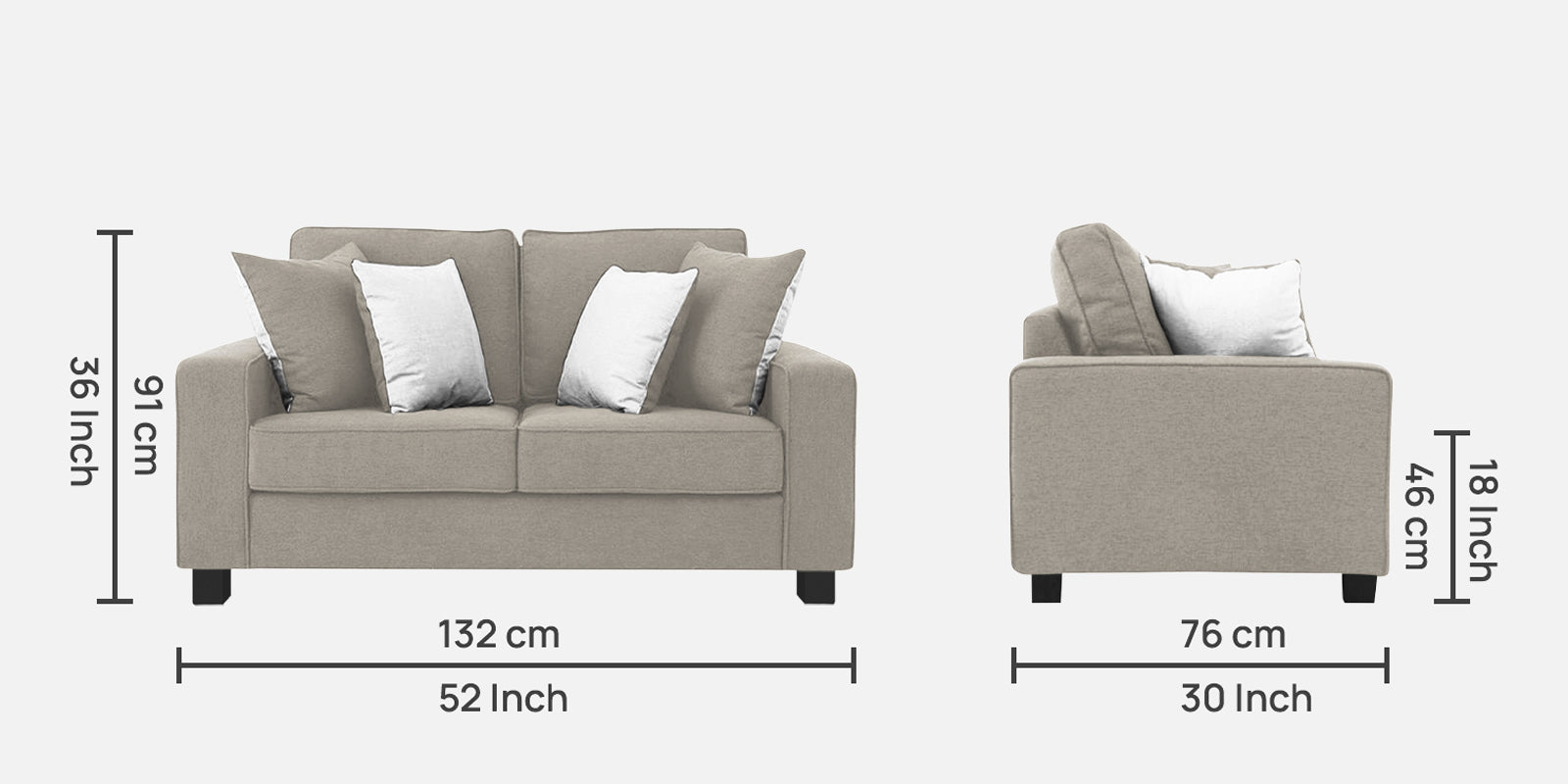 Ladybug Fabric 2 Seater Sofa In Ash Grey Colour - Febonic Living