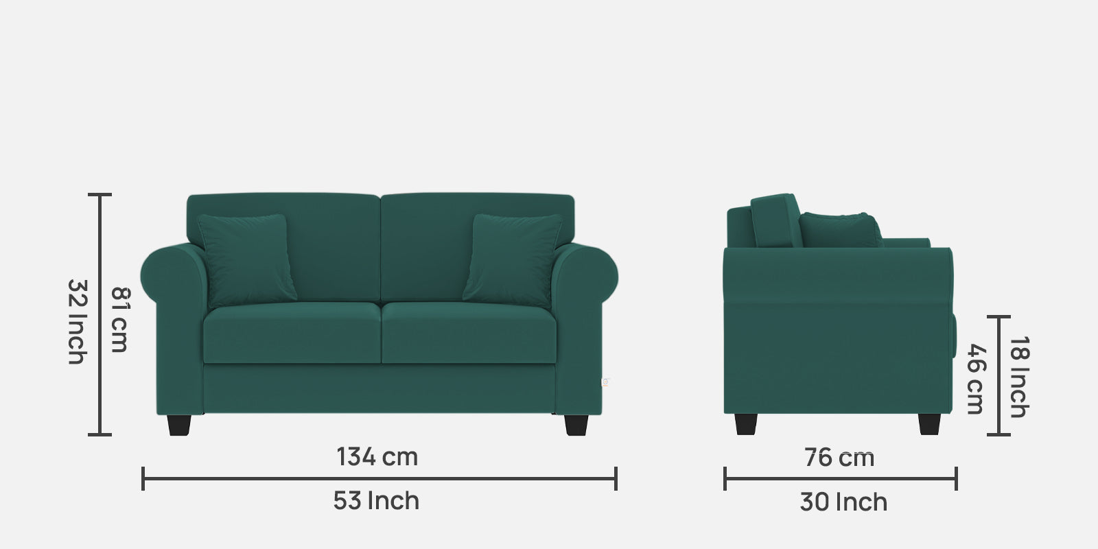 Numonk Velvet 2 Seater Sofa In Pine green Colour - Febonic Living