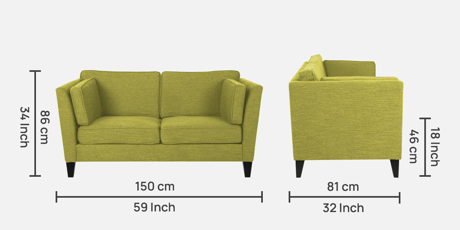 Nigar Fabric 2 Seater Sofa In Parrot Green Colour - Febonic Living