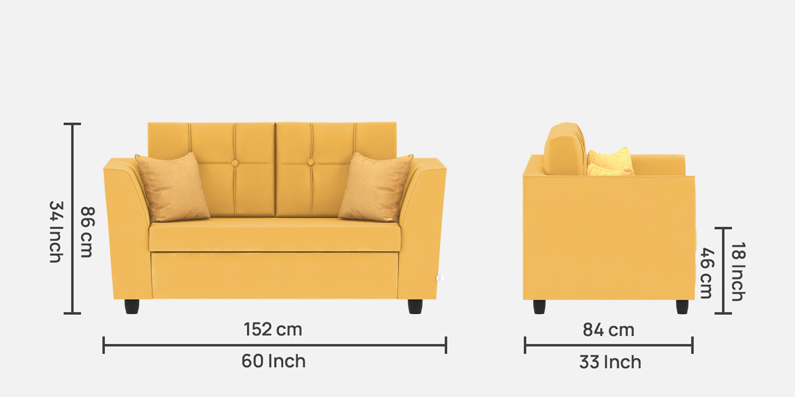 Nestin Velvet 2 Seater Sofa In Turmeric Yellow Colour - Febonic Living