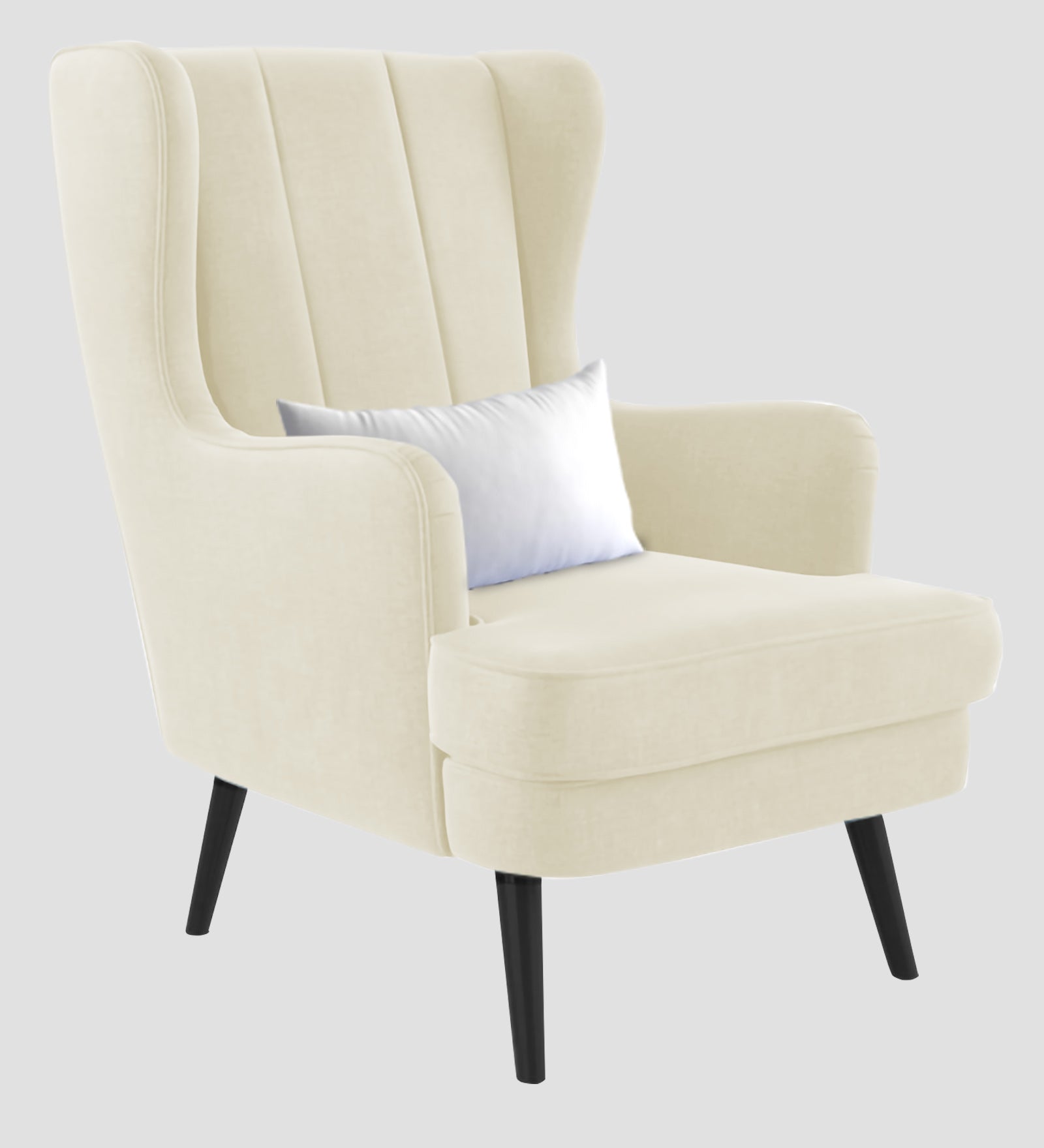 Niya Velvet Wing Chair In Warm White Colour - Febonic Living