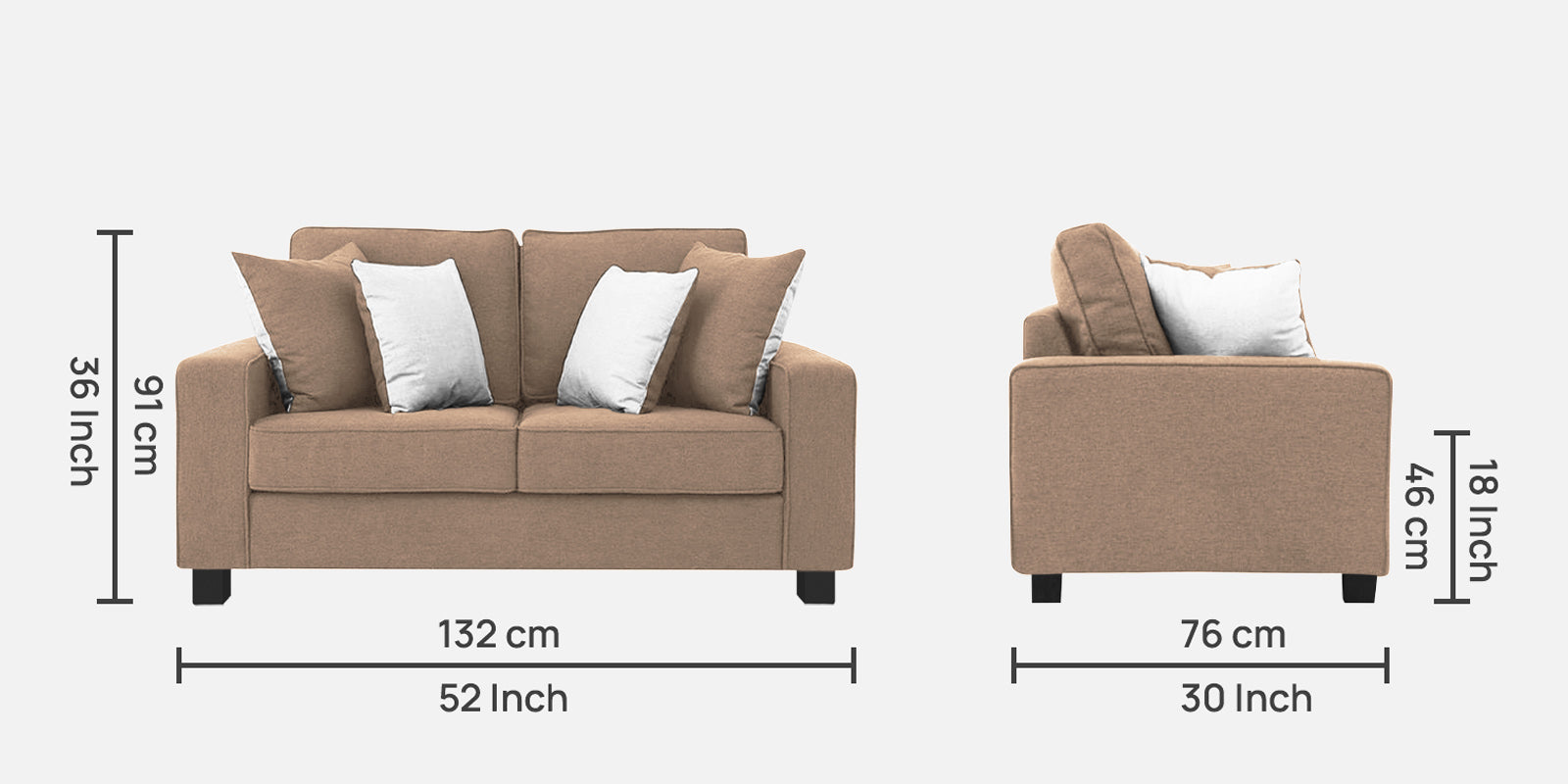 Ladybug Fabric 2 Seater Sofa In Cookie Beige Colour - Febonic Living
