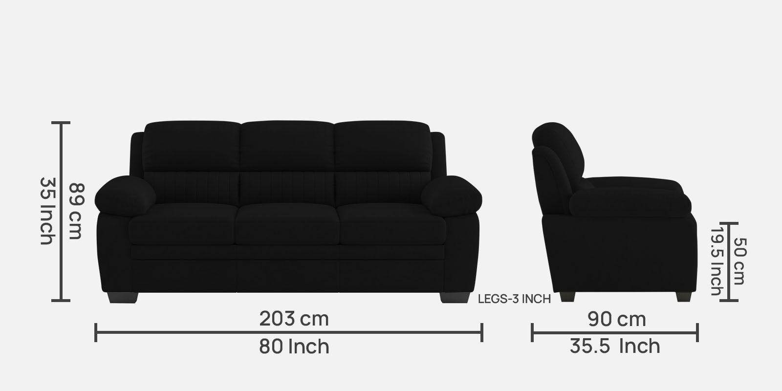 Miranda Velvet 3 Seater Sofa In Adam Black Colour - Febonic Living