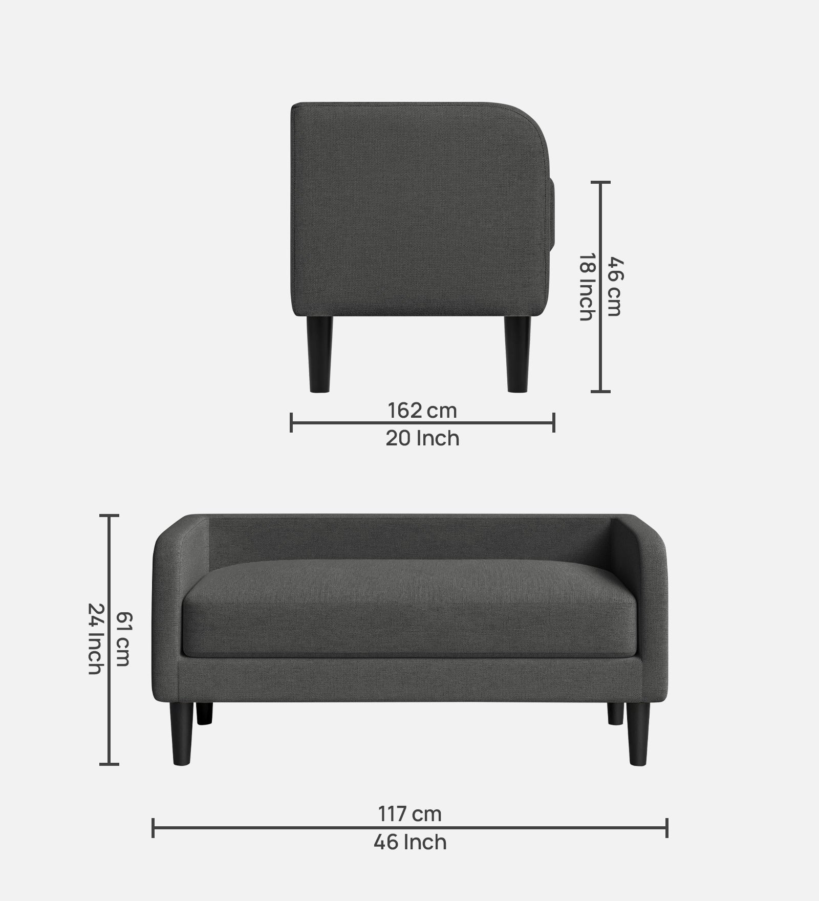 Maya Fabric Bench In Charcoal Grey Colour - Febonic Living