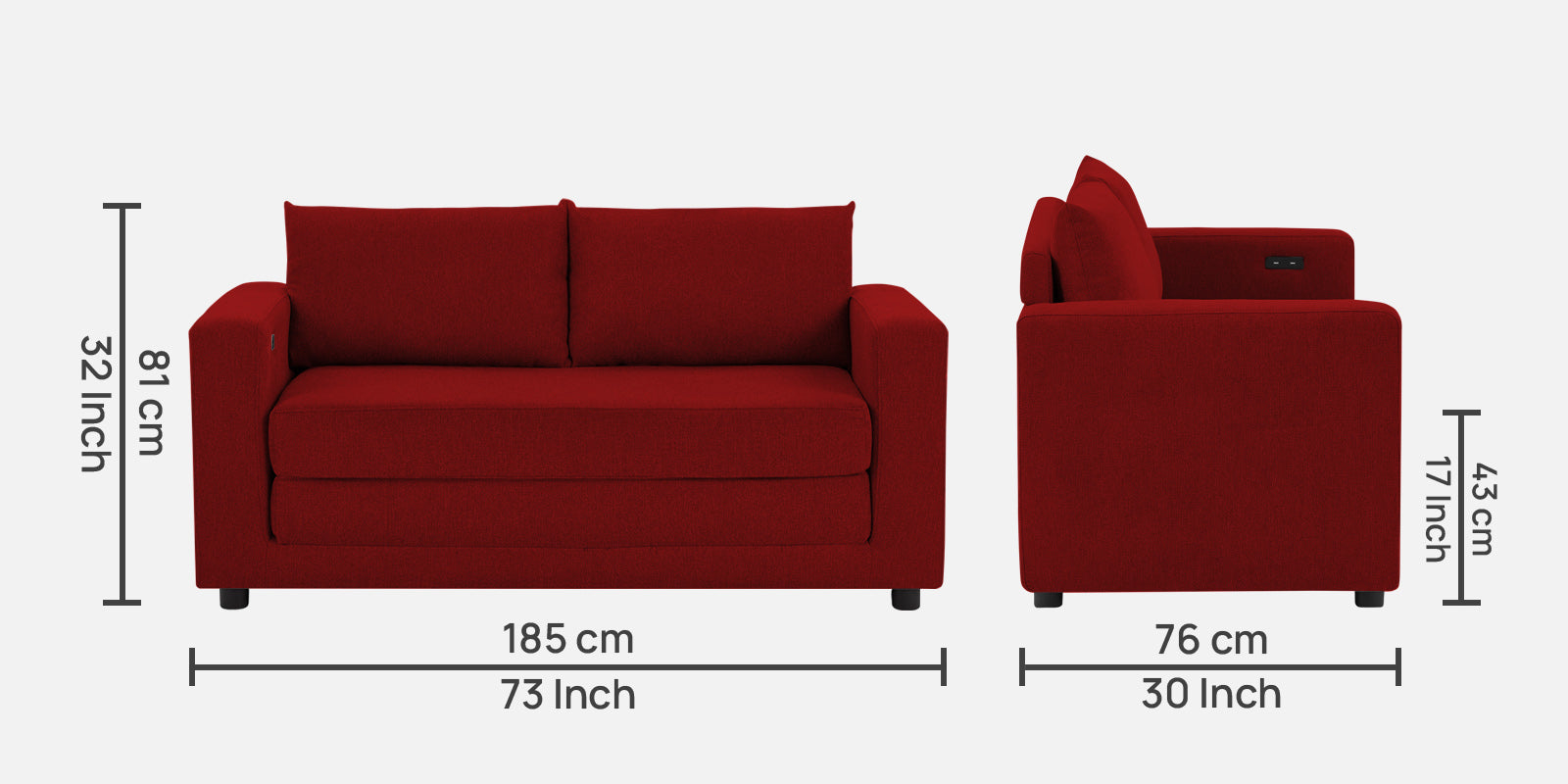 Roman Fabric 3 Seater Foldable Sofa Cum Bed inIn Blood Maroon Colour With USB Portable Type - Febonic Living