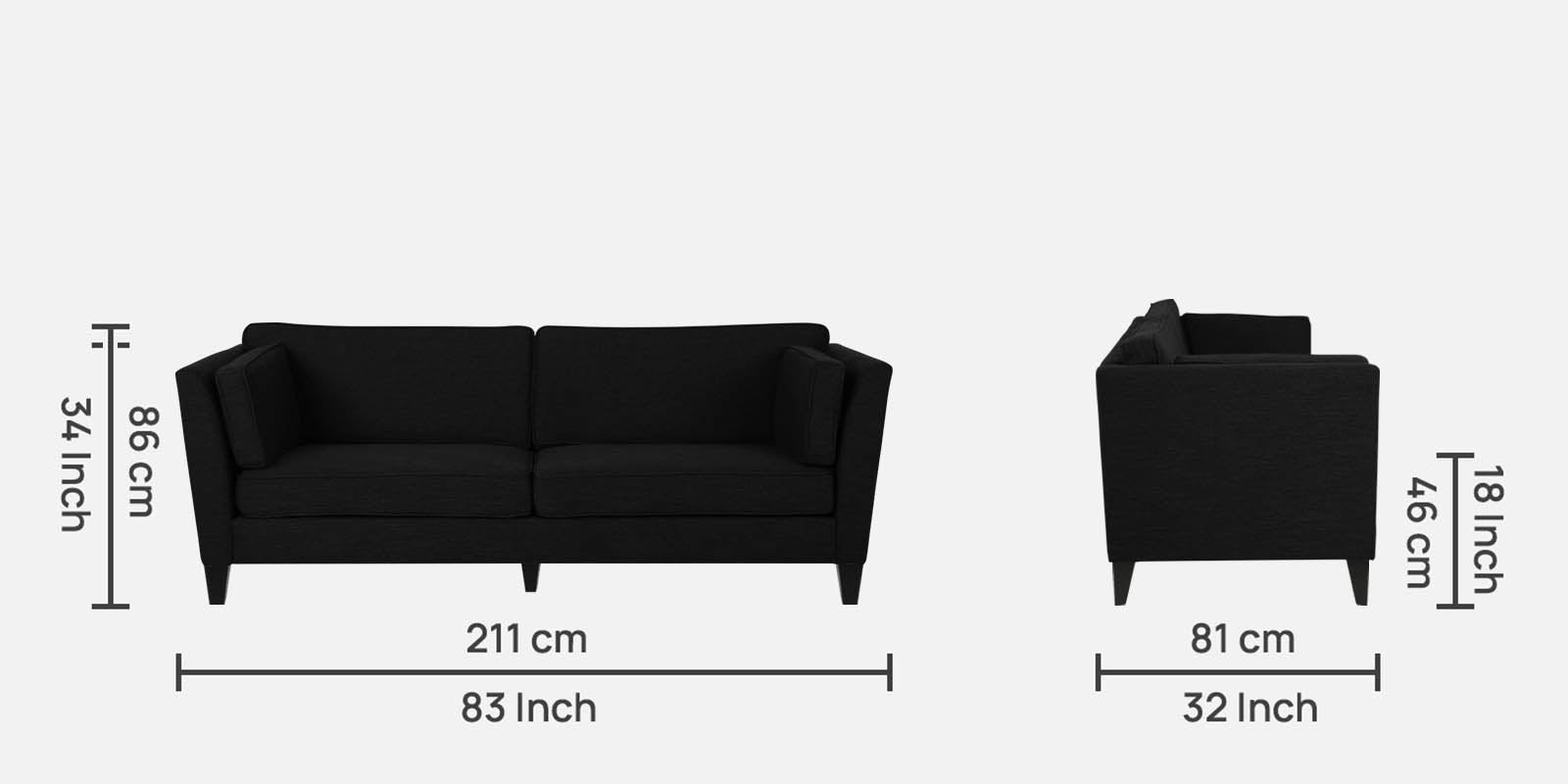 Nigar Fabric 3 Seater Sofa In Zed Black Colour - Febonic Living