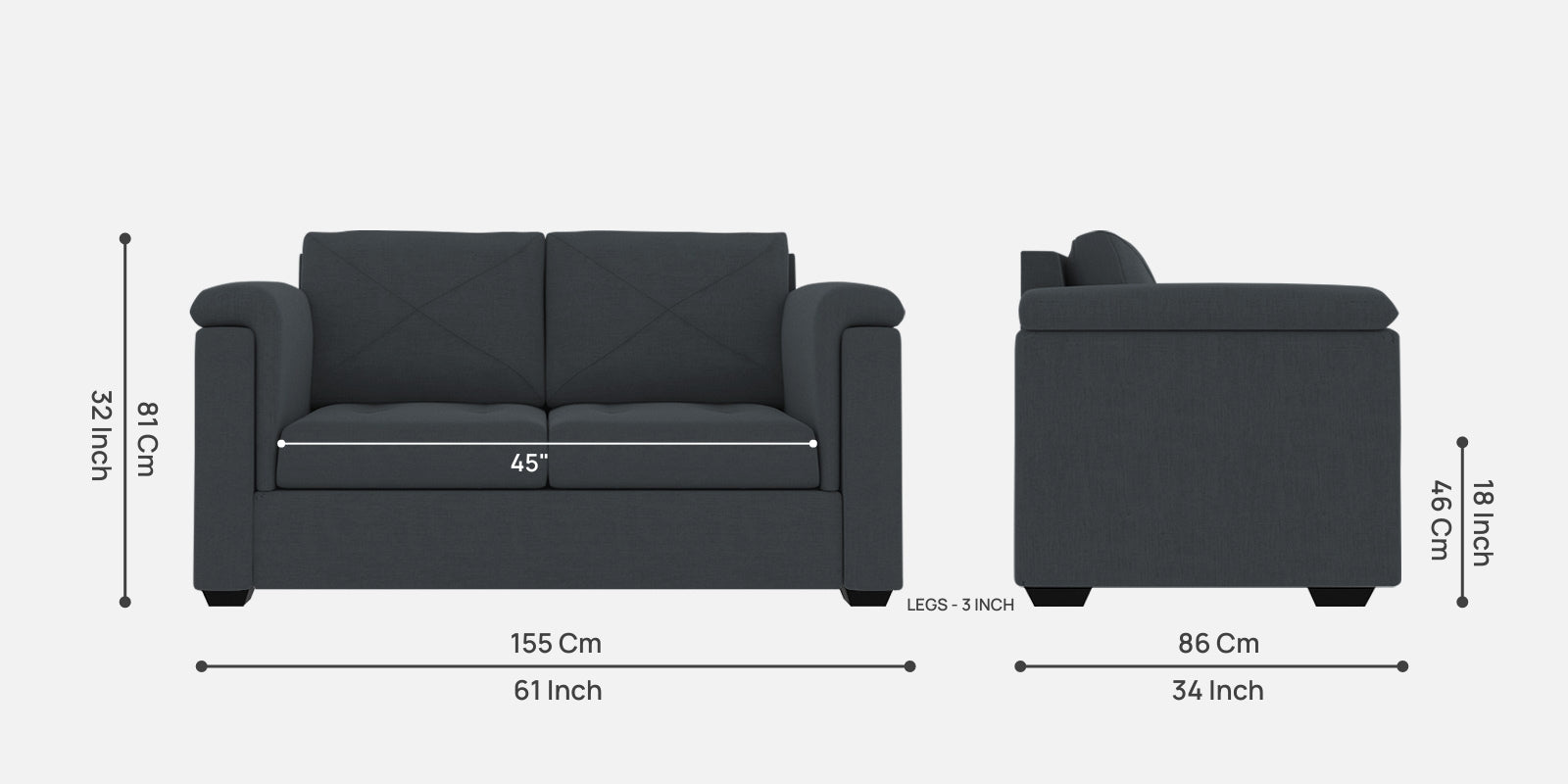 Andres Fabric 2 Seater Sofa In Dub Grey Colour - Febonic Living