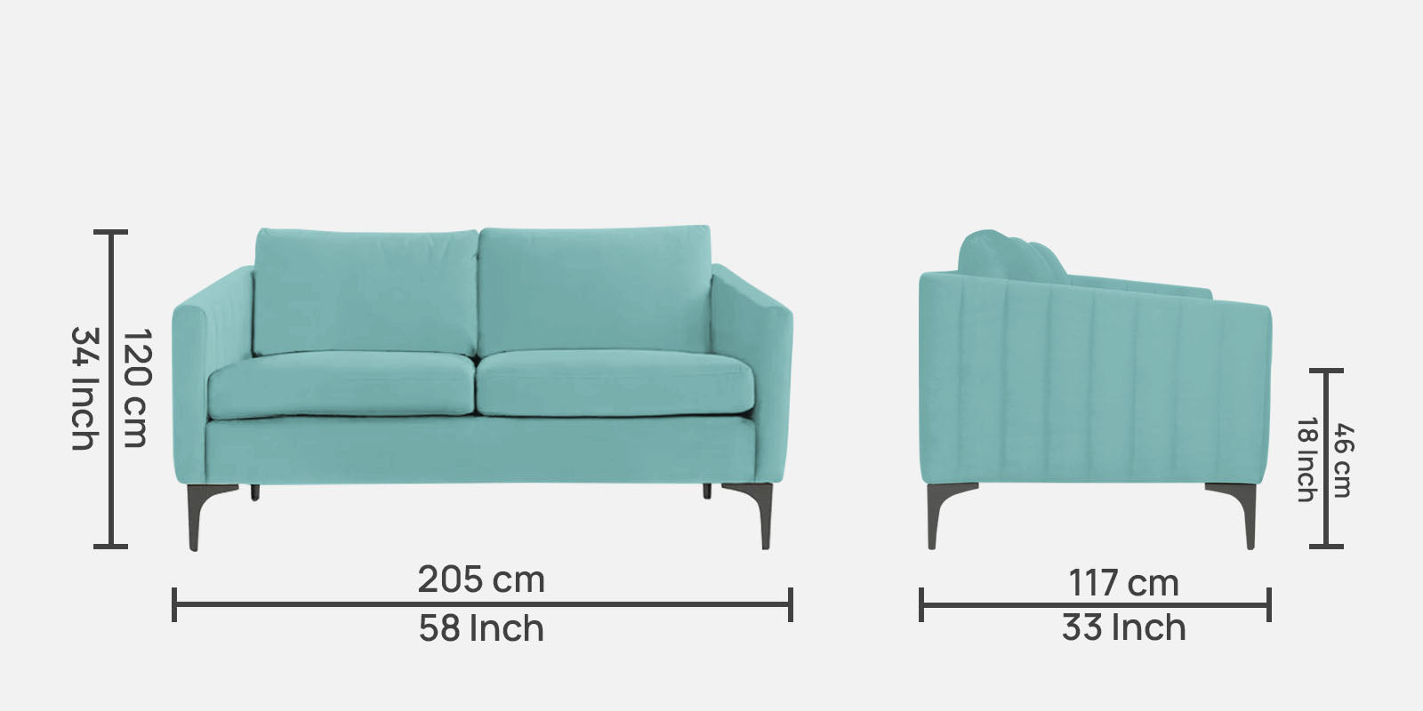 Haru Velvet 2 Seater Sofa In Barmunda Aqua Colour - Febonic Living
