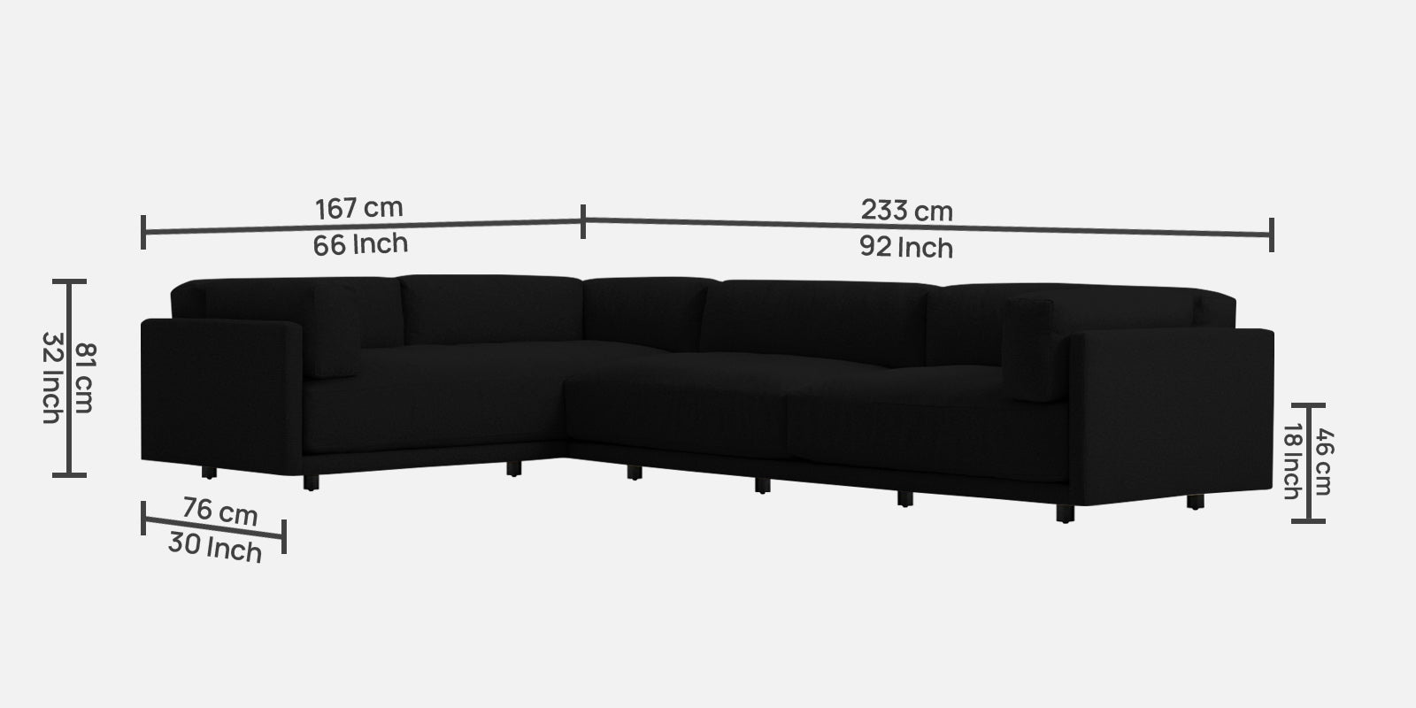 Nixon Fabric 6 Seater RHS Corner Sofa In Zed Black Colour - Febonic Living