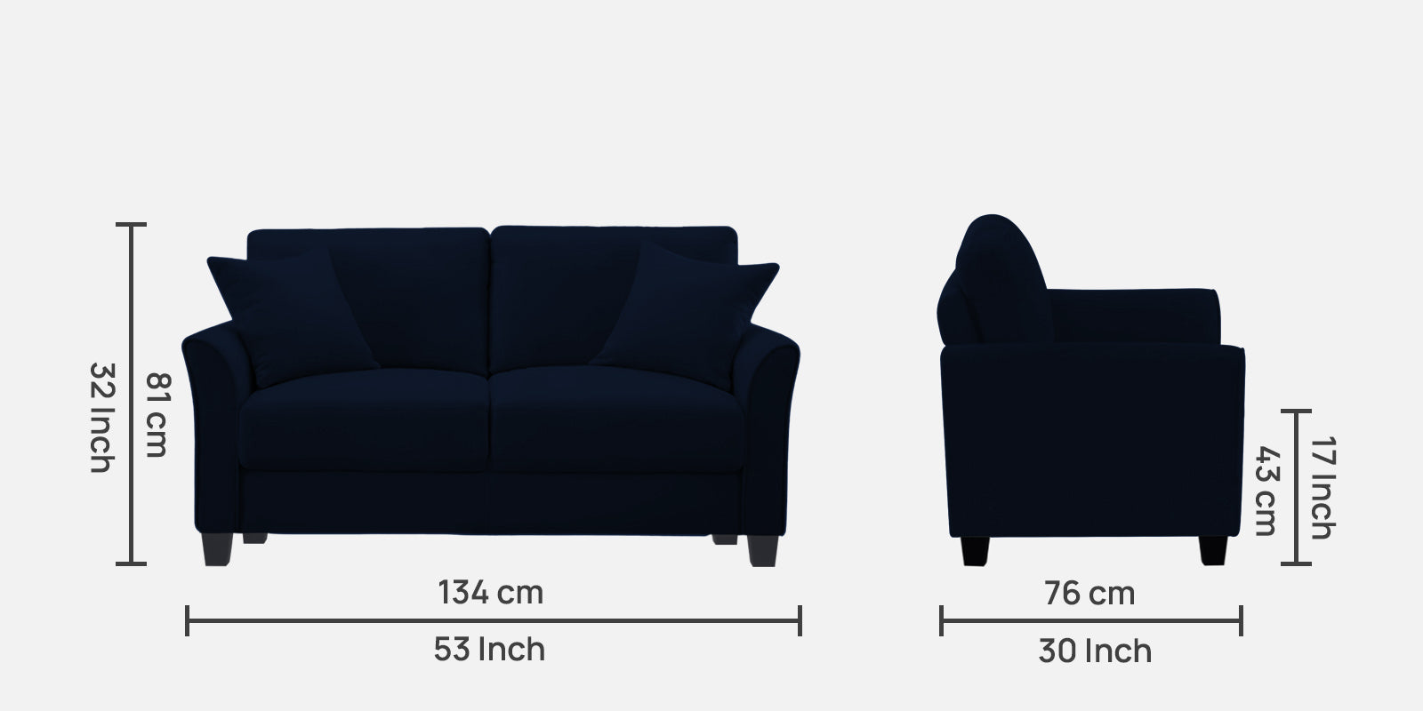 Daroo Velvet 2 Seater Sofa In Dark Blue Colour - Febonic Living