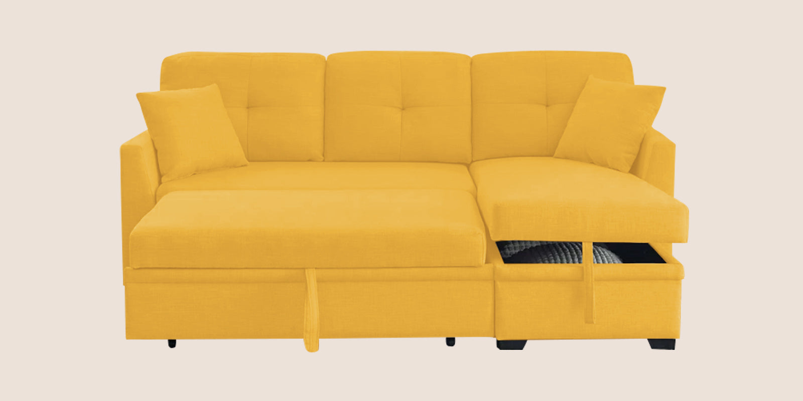 Jody Fabric 3 Seater Pull Out Sofa Cum Bed In Bold Yellow Colour With Storage - Febonic Living