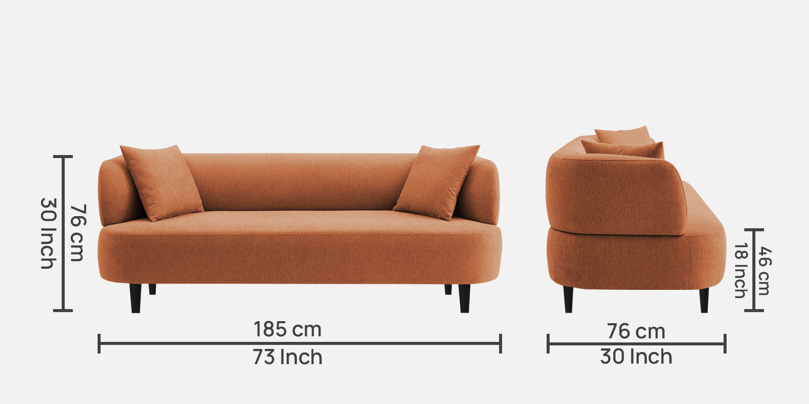 Carson Fabric 3 Seater Sofa In Safforn Orange Colour - Febonic Living