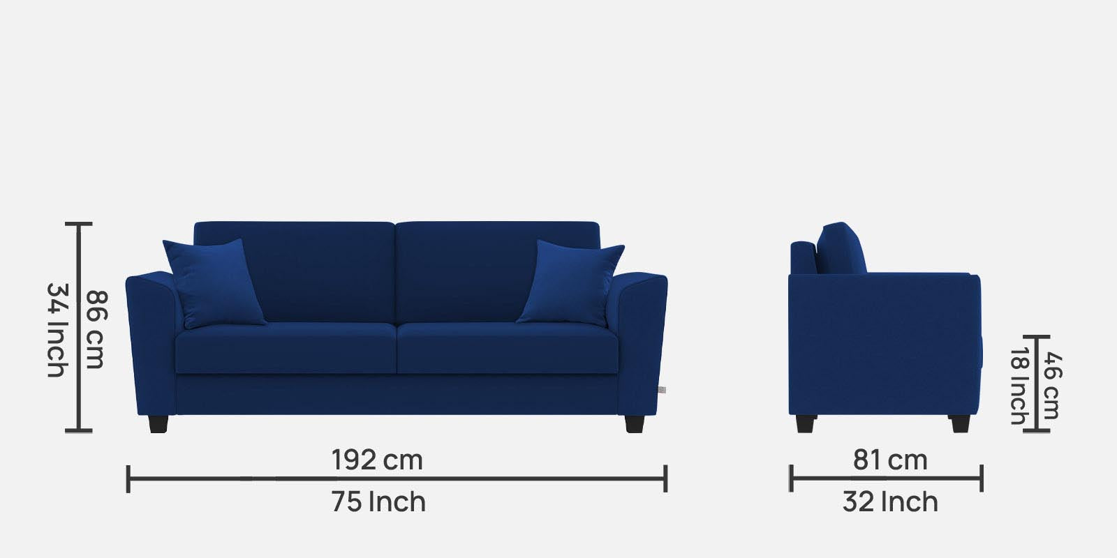 Daku Fabric 3 Seater Sofa In Royal Blue Colour - Febonic Living