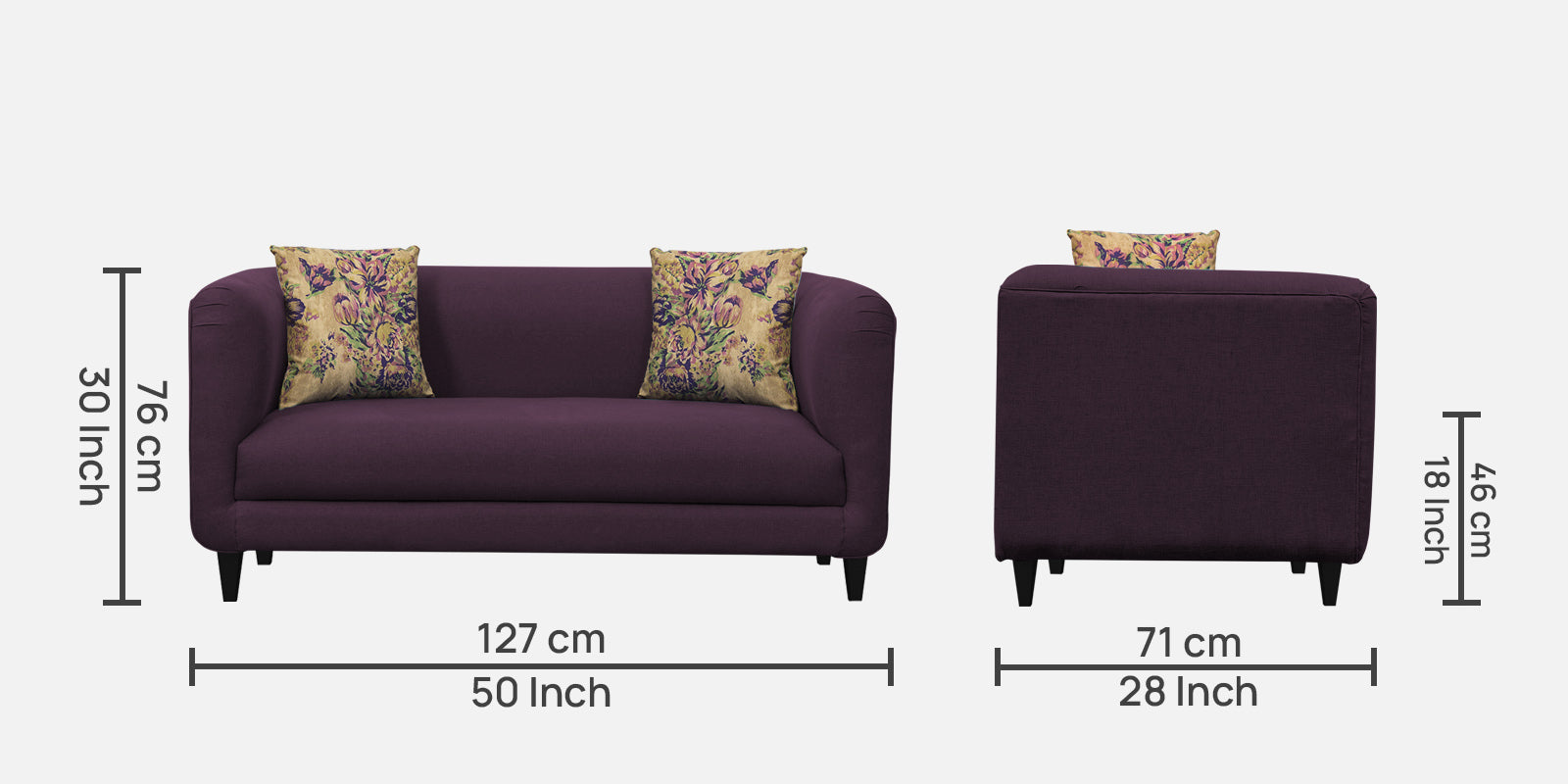 Niki Fabric 2 Seater Sofa In Greek Purple Colour - Febonic Living